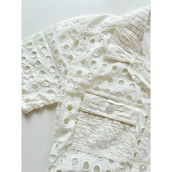 SOLID & STRIPED Harper White Cotton Eyelet Belted Shirt Dress Cover-Up, Size S - Picture 9 of 16